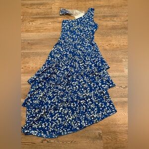 Elegant One-Shoulder Floral Dress in Blue